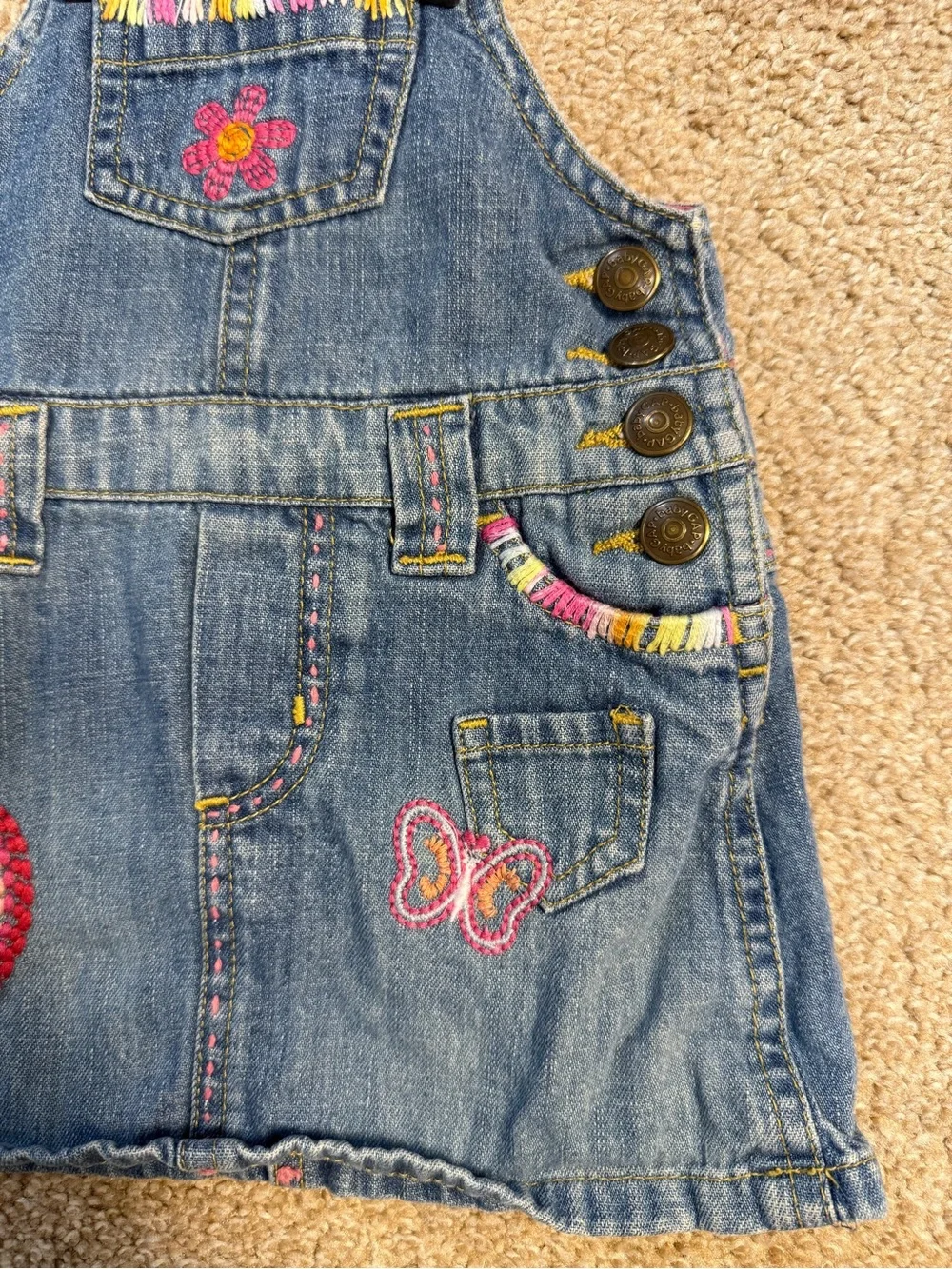 Baby GAP Embroidered Jean Denim Overall Dress‎ Butterfly Girly Colorful 6-12m